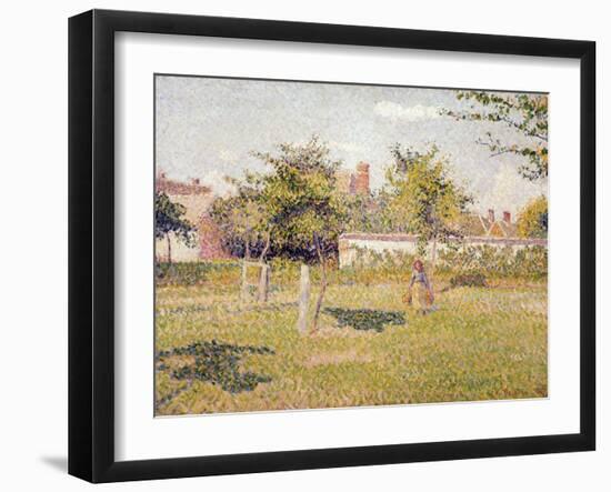 Femme dans un clos, soleil de printemps dans le pré à Eragny-Camille Pissarro-Framed Giclee Print