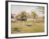 Femme dans un clos, soleil de printemps dans le pré à Eragny-Camille Pissarro-Framed Giclee Print