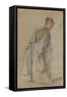 Femme debout de dos se retournant-Jean Antoine Watteau-Framed Stretched Canvas