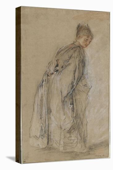 Femme debout de dos se retournant-Jean Antoine Watteau-Stretched Canvas