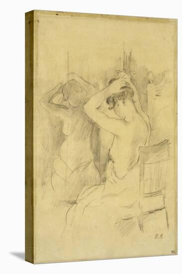 Femme demi-nue,vue de dos se coiffant une glace reflétant son corps-Berthe Morisot-Stretched Canvas