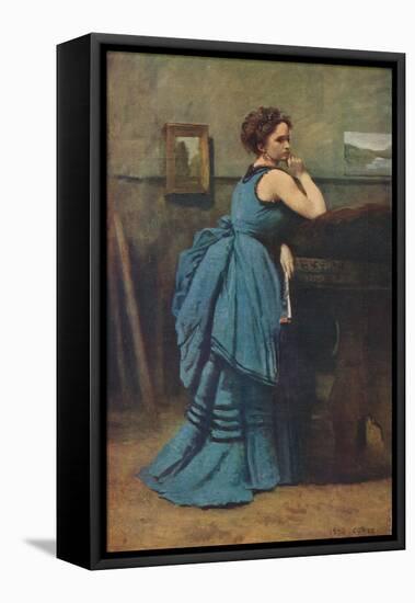 'Femme en bleu', 1874, (1939)-Jean-Baptiste-Camille Corot-Framed Stretched Canvas