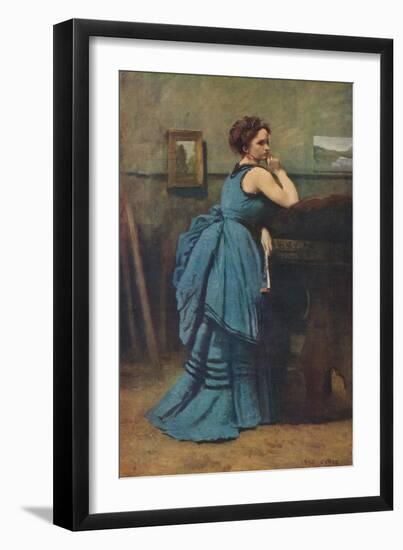 'Femme en bleu', 1874, (1939)-Jean-Baptiste-Camille Corot-Framed Giclee Print