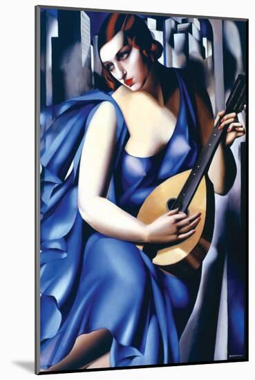 Femme en Bleu Avec Guitare-Tamara de Lempicka-Mounted Premium Giclee Print