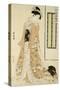 Femme en kimono rose et petit chien-Torii Kiyonaga-Stretched Canvas
