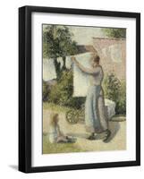 Femme étendant du linge-Camille Pissarro-Framed Giclee Print