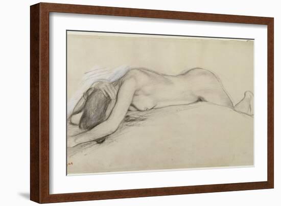 Femme nue allongée sur le ventre, la tête entre les bras-Edgar Degas-Framed Giclee Print