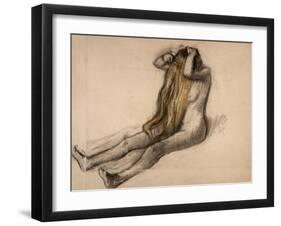 Femme nue, assise par terre, se peignant-Edgar Degas-Framed Giclee Print