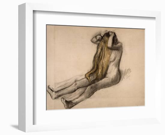 Femme nue, assise par terre, se peignant-Edgar Degas-Framed Giclee Print