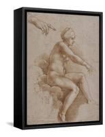 Femme nue assise sur des nuées portée par deux enfants ailés, reprise de la main droite et-Raffaello Sanzio-Framed Stretched Canvas