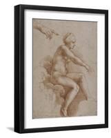 Femme nue assise sur des nuées portée par deux enfants ailés, reprise de la main droite et-Raffaello Sanzio-Framed Giclee Print