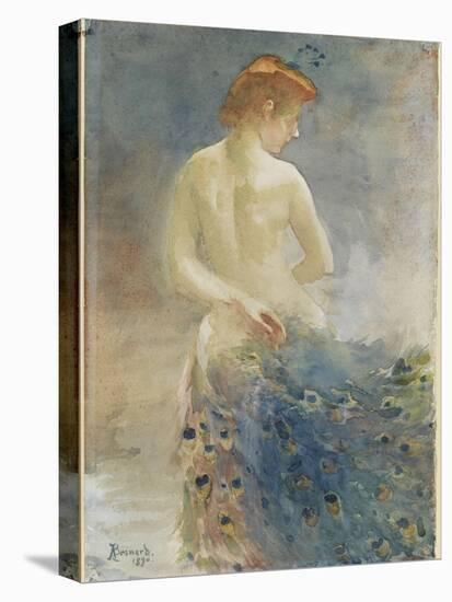Femme nue, de dos, avec une queue de paon, la tête de profil à droite-Albert Besnard-Stretched Canvas