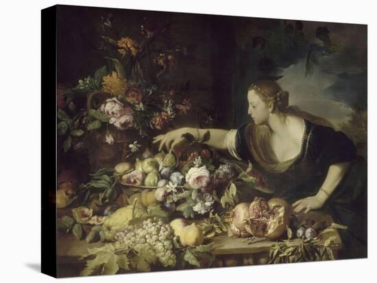 Femme prenant des fruits-Pier Francesco Mola-Stretched Canvas