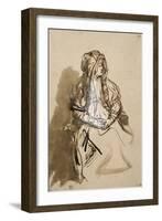 Femme (Saskia ?) assise, les mains sur les genoux, coiffée d'un long voile-Rembrandt van Rijn-Framed Giclee Print