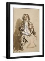 Femme (Saskia ?) assise, les mains sur les genoux, coiffée d'un long voile-Rembrandt van Rijn-Framed Giclee Print