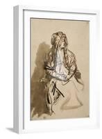 Femme (Saskia ?) assise, les mains sur les genoux, coiffée d'un long voile-Rembrandt van Rijn-Framed Giclee Print