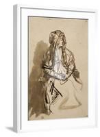 Femme (Saskia ?) assise, les mains sur les genoux, coiffée d'un long voile-Rembrandt van Rijn-Framed Giclee Print