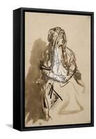 Femme (Saskia ?) assise, les mains sur les genoux, coiffée d'un long voile-Rembrandt van Rijn-Framed Stretched Canvas