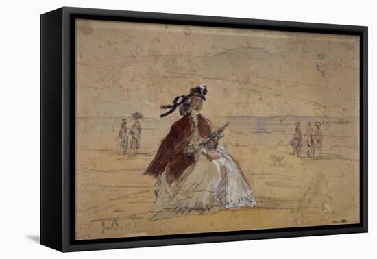 Femme sur une plage-Eugène Boudin-Framed Stretched Canvas