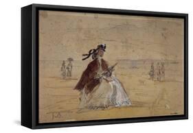 Femme sur une plage-Eugène Boudin-Framed Stretched Canvas