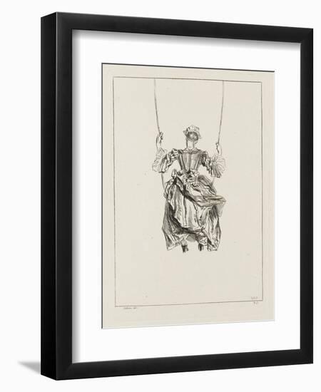 Femme vue de dos sur une balançoire-Jean Antoine Watteau-Framed Giclee Print