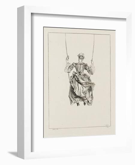 Femme vue de dos sur une balançoire-Jean Antoine Watteau-Framed Giclee Print