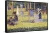 femmes assises et voiture d'enfant-Georges Seurat-Framed Stretched Canvas