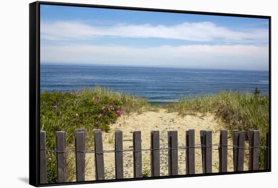 Fence and Sand Dunes on Coast-Paul Souders-Framed Stretched Canvas