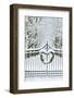 Fence line and fresh snow with trees line lane and metal gate with Christmas wreath.-Darrell Gulin-Framed Photographic Print