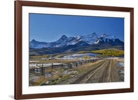 Fence Lined road and San Juan Mountain Range, Colorado-Darrell Gulin-Framed Premium Photographic Print