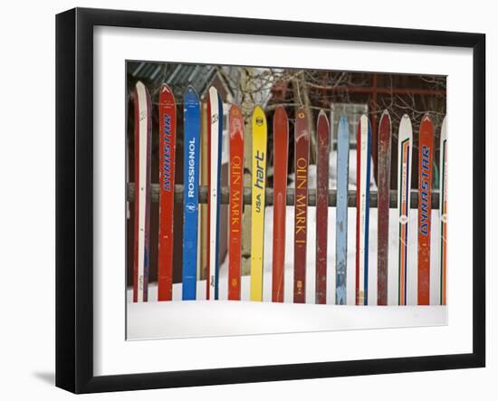 Fence Made from Skis, City of Leadville. Rocky Mountains, Colorado, USA-Richard Cummins-Framed Premium Photographic Print