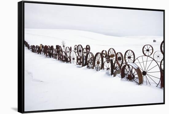 Fence Made of Old Iron Wheels on Snow-Terry Eggers-Framed Stretched Canvas