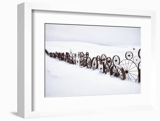 Fence Made of Old Iron Wheels on Snow-Terry Eggers-Framed Photographic Print