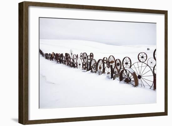 Fence Made of Old Iron Wheels on Snow-Terry Eggers-Framed Photographic Print