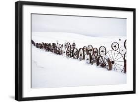 Fence Made of Old Iron Wheels on Snow-Terry Eggers-Framed Photographic Print