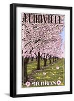Fennville, Michigan - Cherry Orchard in Blossom-Lantern Press-Framed Art Print
