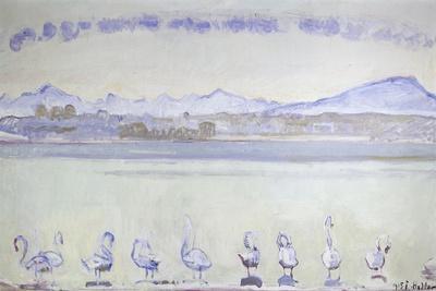 Nine Swans in Front of a Mountainous Landscape; Der Hafen Von Genf, Mit Neu