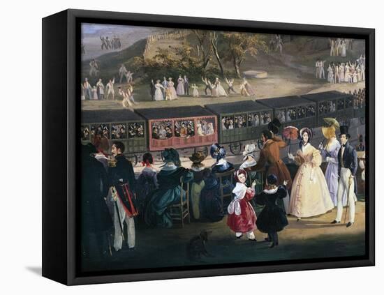 Ferdinand II on Train During Maiden Voyage of Naples-Portici Railway, October 4, 1839-Salvatore Fergola-Framed Stretched Canvas