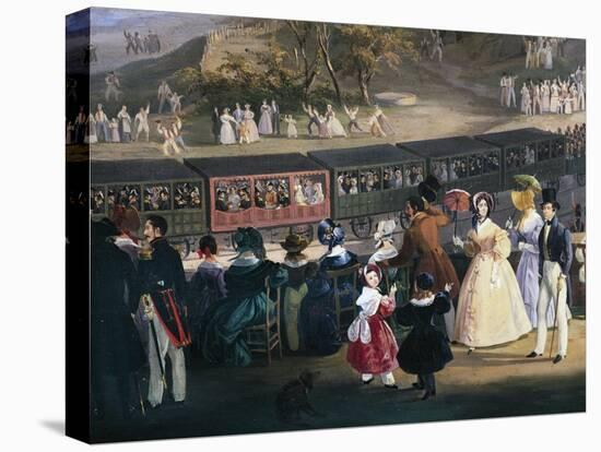 Ferdinand II on Train During Maiden Voyage of Naples-Portici Railway, October 4, 1839-Salvatore Fergola-Stretched Canvas