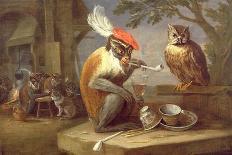 A Monkey Smoking and Drinking with an Owl-Ferdinand van Kessel-Framed Giclee Print