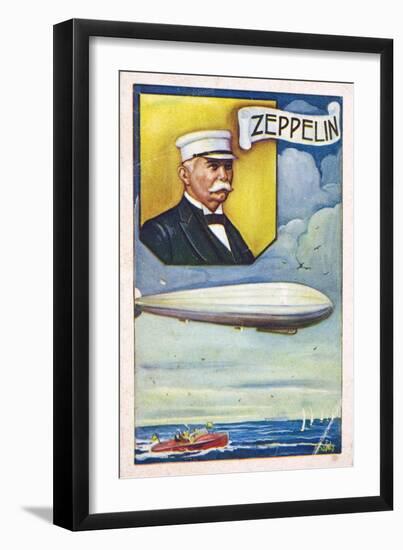 Ferdinand Von Zeppelin with Airship-null-Framed Giclee Print
