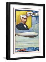 Ferdinand Von Zeppelin with Airship-null-Framed Giclee Print