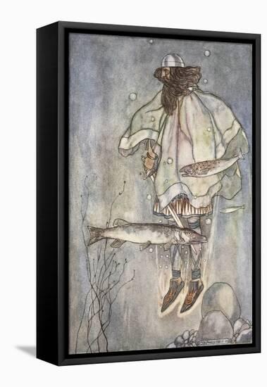 Fergus Goes down into the Lake, Illustration from 'The High Deeds of Finn, and Other Bardic Romance-Stephen Reid-Framed Stretched Canvas