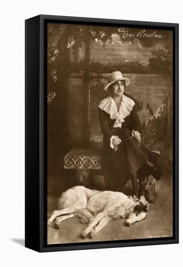 Fern Andra, German Actress, with Borzoi Dog-null-Framed Stretched Canvas