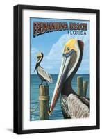 Fernadina Beach, Florida - Brown Pelican-Lantern Press-Framed Art Print