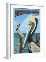 Fernadina Beach, Florida - Brown Pelican-Lantern Press-Framed Art Print