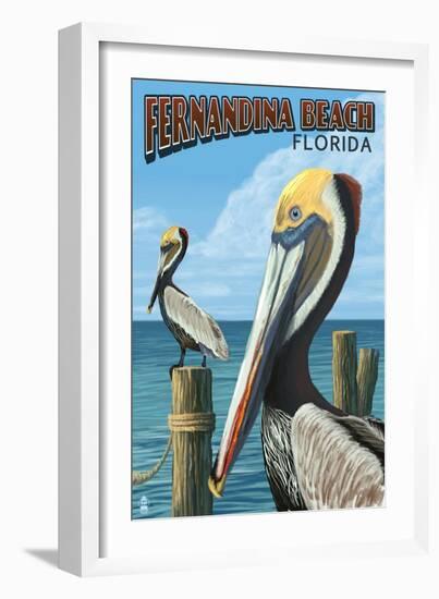 Fernadina Beach, Florida - Brown Pelican-Lantern Press-Framed Art Print