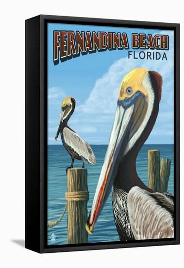 Fernadina Beach, Florida - Brown Pelican-Lantern Press-Framed Stretched Canvas