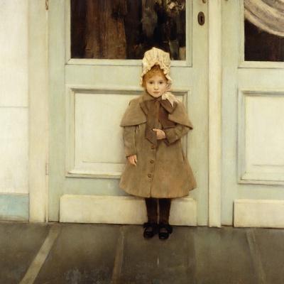 Portrait of Jeanne Kefer, at a Door Wearing a Pink Bonnet and Grey Coat