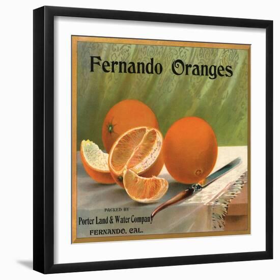 Fernando Oranges Brand - Fernando, California - Citrus Crate Label-Lantern Press-Framed Art Print